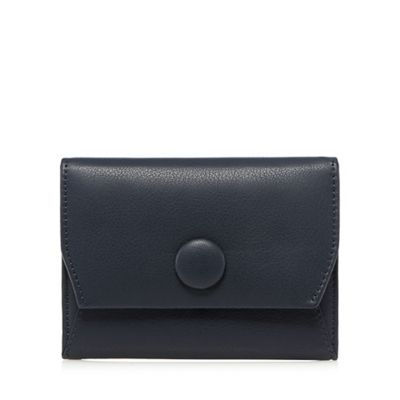 Navy leather button small fold over purse